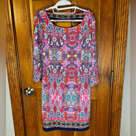 Laundry Shelli Segal Pink Print Shift Dress Calypso Paisley Floral Size M - Picture 2 of 5